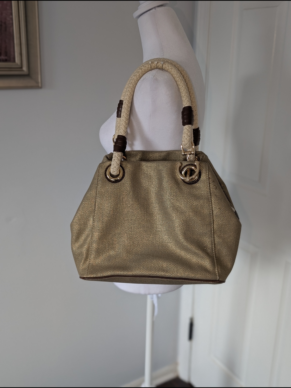 Michael Kors Gold Metallic Tote with Rope Handles - Picture 2 of 14